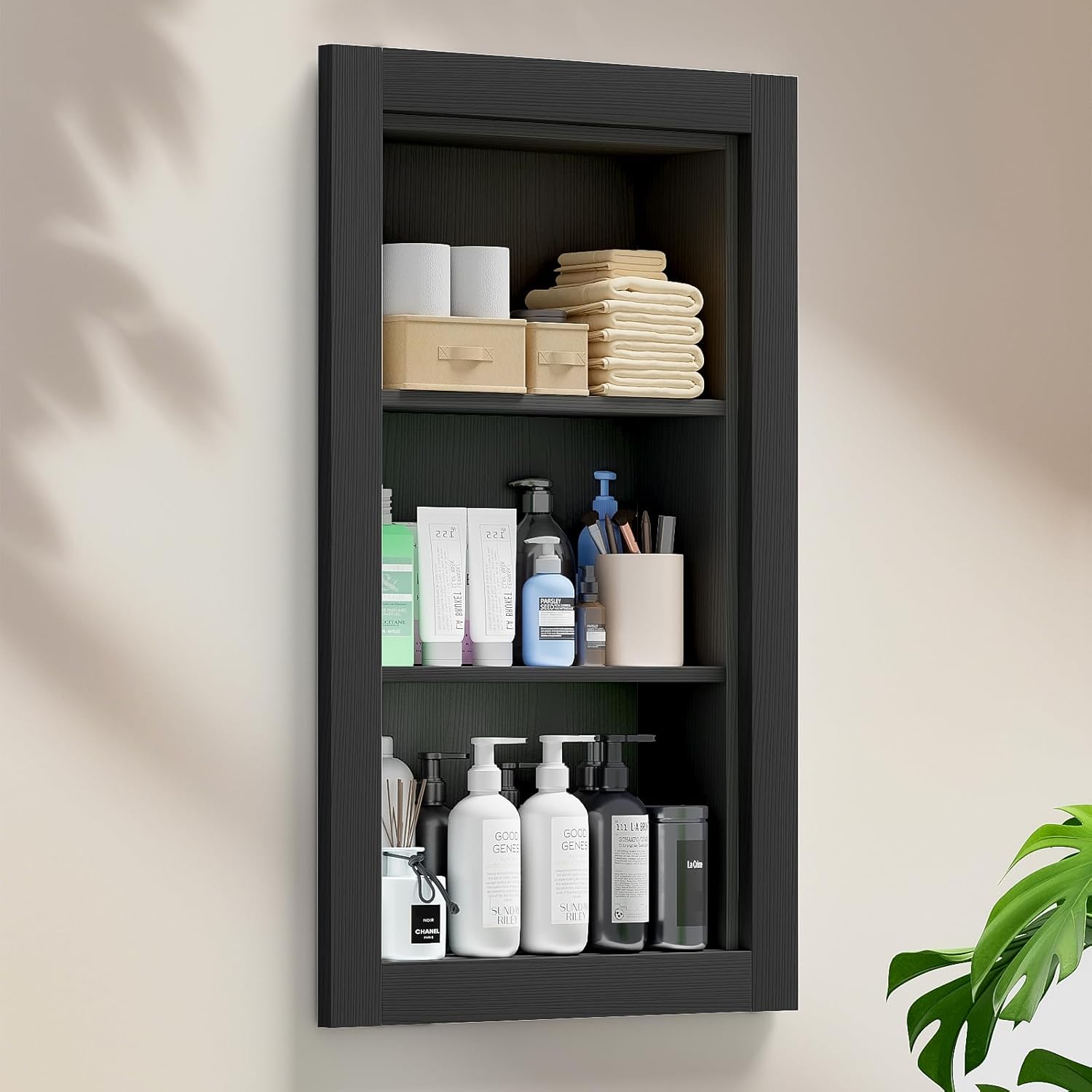 14x18 Recessed Medicine Cabinet, 2 Tiered Wood Bathroom Wall Niche, Water-Proof Recessed Wall Niche Medicine Cabinet Replacement, for Living Room, Bathroom Storage, White