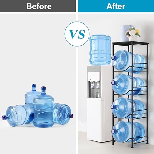 Miniatura 5 de ETELI Soporte para jarra de agua de 5 galones, soporte para botellas de agua de 4 niveles con estante de almacenamiento, soporte para dispensador de