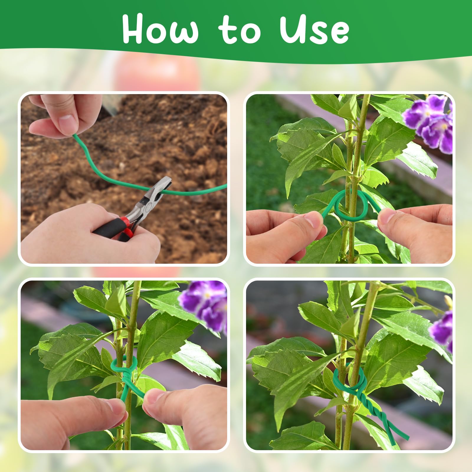 6 Pièces Attaches Plantes 3,5 Mm X 5 M – Fil De Fer Vert Souple, Idéal Jardinage, Support Fleurs, Légumes Et Arbres