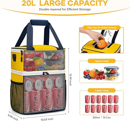 Miniatura 2 de Maelstrom Lunch Box for Women, 20L Insulated Lunch Bag Men, Leakproof Double Deck Cooler Bag, Soft Lunch Cooler with Quick Access Flip-Top Lid for
