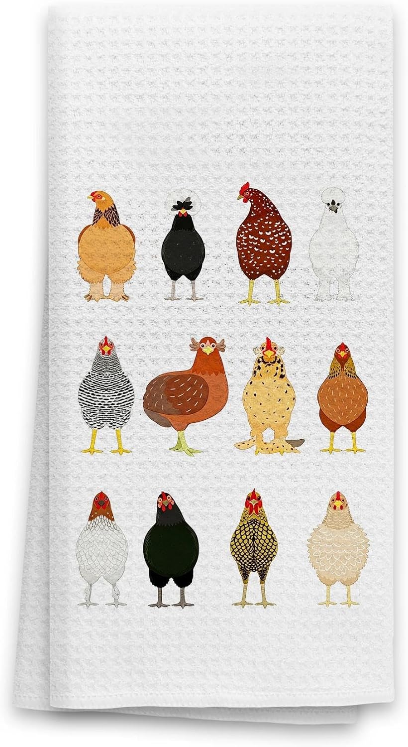 OHSUL Funny Chicken Kitchen Towels Dish Towels Dishcloth, Chicken Lovers Mom Lady Gifts, Rustic Farmhouse Rooster Hen Hand Tea Towel for Bathroom Kitchen Decor, 16x24 Inches