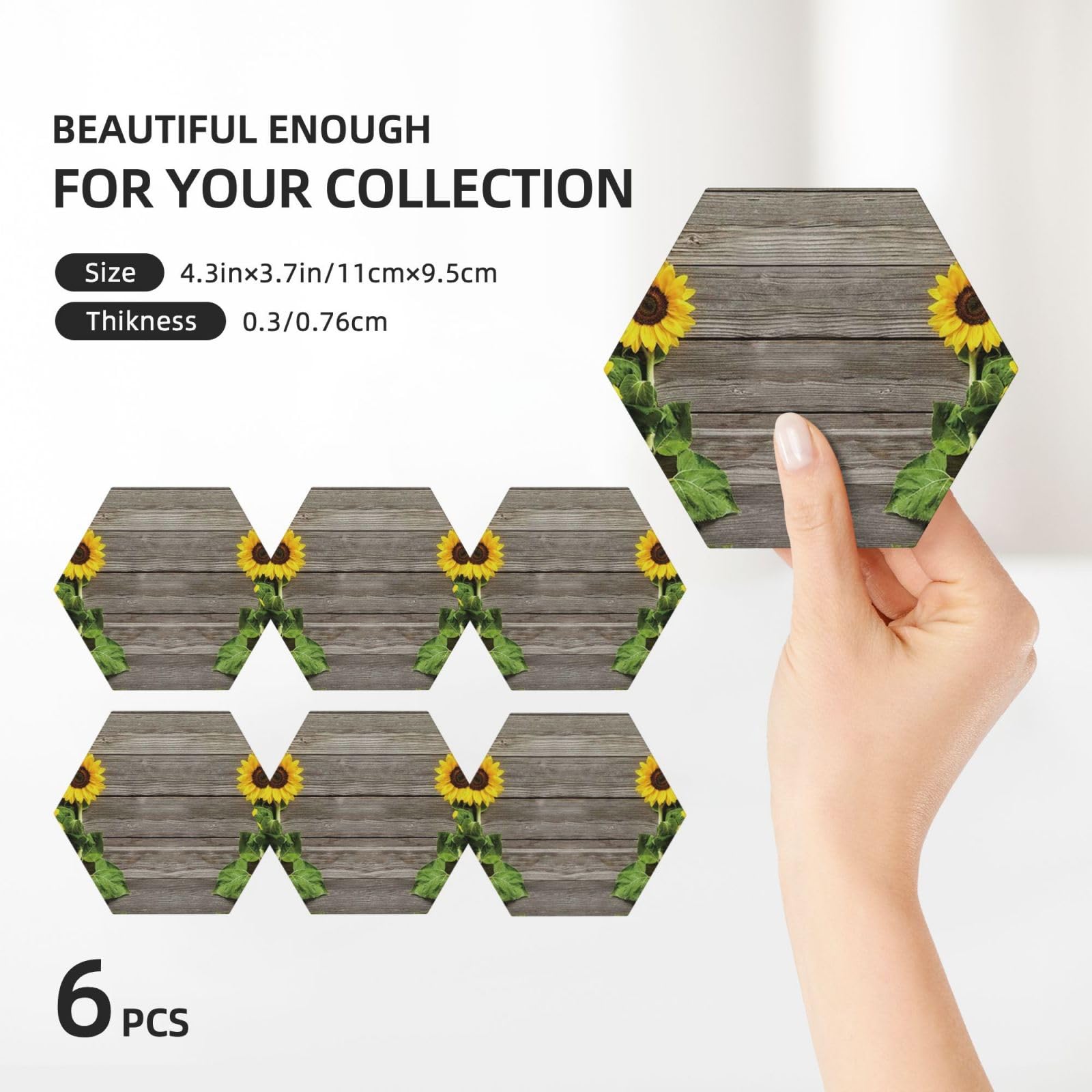 Lot de 6 sous-verres décoratifs en céramique avec motif tournesols