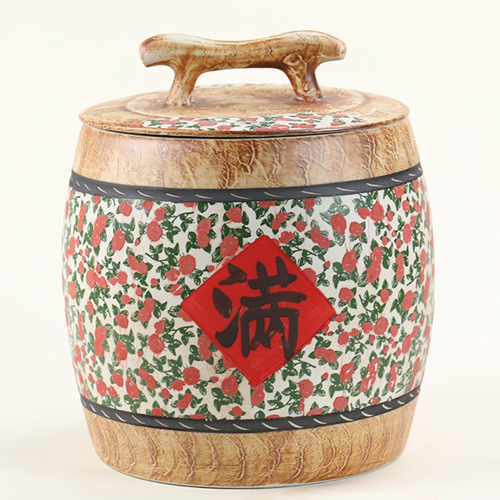 Contenitore In Ceramica Per Riso, Cilindro In Ceramica Per Riso Con Coperchio, Vasi Di Conservazione Alimentare In Stile Cinese, Distributori Di Cibo Classici, Secchio In Ceramica Per Riso(B,25KG)