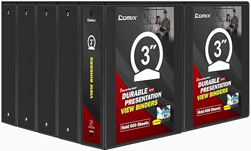 Vista 7 de Comix Carpeta de anillos redondos resistente de 3 pulgadas con cubierta transparente, capacidad para 600 hojas de papel tamaño carta de EE. UU.