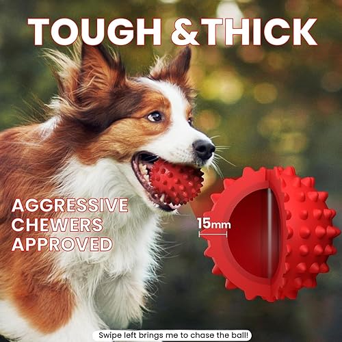 Miniatura 6 de Apasiri Pelota de perro duradera con sabor a carne para masticadores agresivos, juguete de goma chirriante resistente para Pitbulls razas grandes y