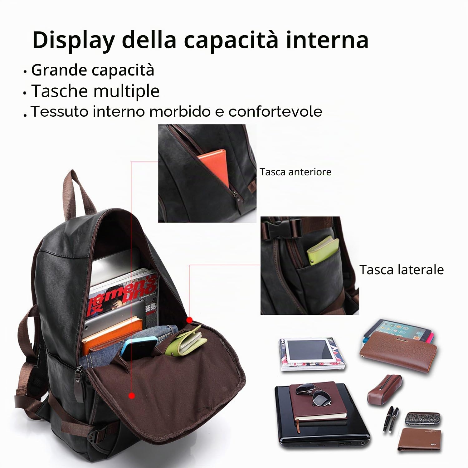 FANDARE Unisex Zaini Casual Zainetto Cartelle Uomo Zaino Scuola Adolescente Impermeabile Zaino da viaggio Ragazze Ragazzi Zainetti Alta Qualità Borse a Zaino PU Daypack