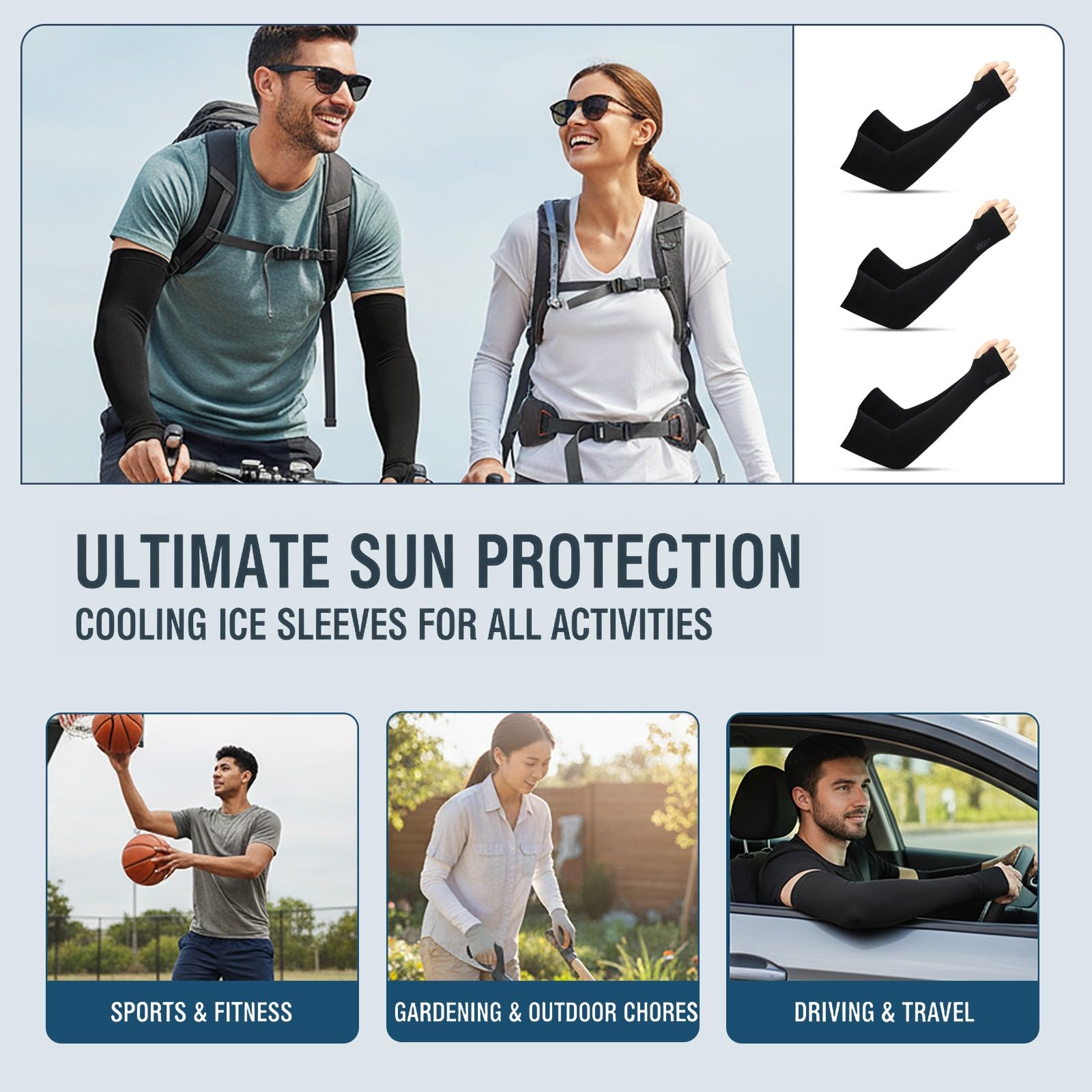 Manguitos Running Unisex Voleibol Mangas Brazos Protección UV Ciclismo Compresión Elástica Transpirable Negro
