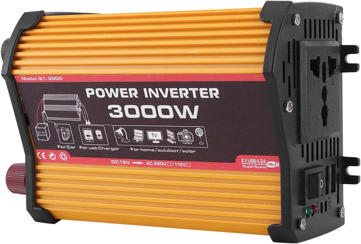 Aramox Power Converter, ABS USB 3000W Car Inverter with Dual Automatic Power Converter Modified Sine Adapter(AC 110V)