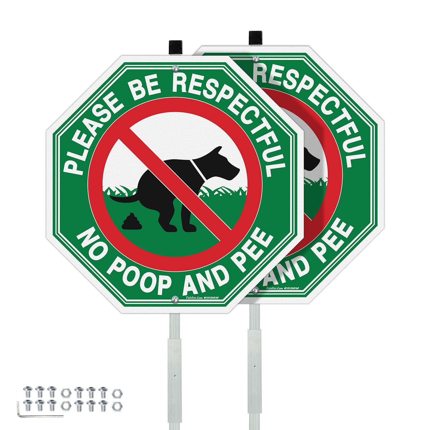 Photo 1 of Faittoo No Peeing No Pooping Dog Sign with 42" Stake for yard, 2-Pack 10"x10" Rust Free Heavy Aluminum, Reflective, Fade Resistant, 2 Pre-drilled Holes, Includes Matching Screws & Wrench