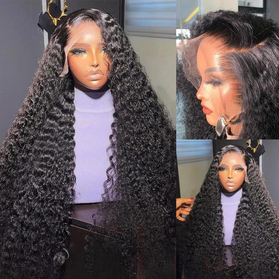 Miniatura 4 de Ksflaae Pelucas de cabello humano con encaje frontal de 13 x 6 pulgadas, prearrancado, densidad del 180 %, HD, transparente, ondulado, encaje