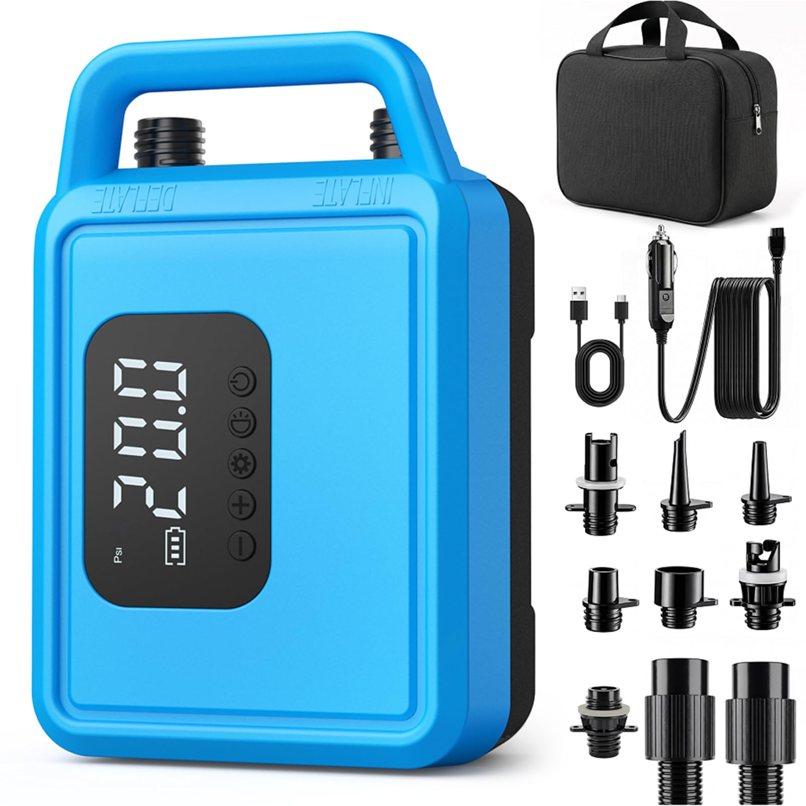 Pompa elettrica SUP 20 PSI Pompe ad aria con batteria ricaricabile da 15600 mAh Intelligente Inflazione/Deflazione Precisione fino a 0,01 bar Spegnimento automatico per tavole SUP kayak