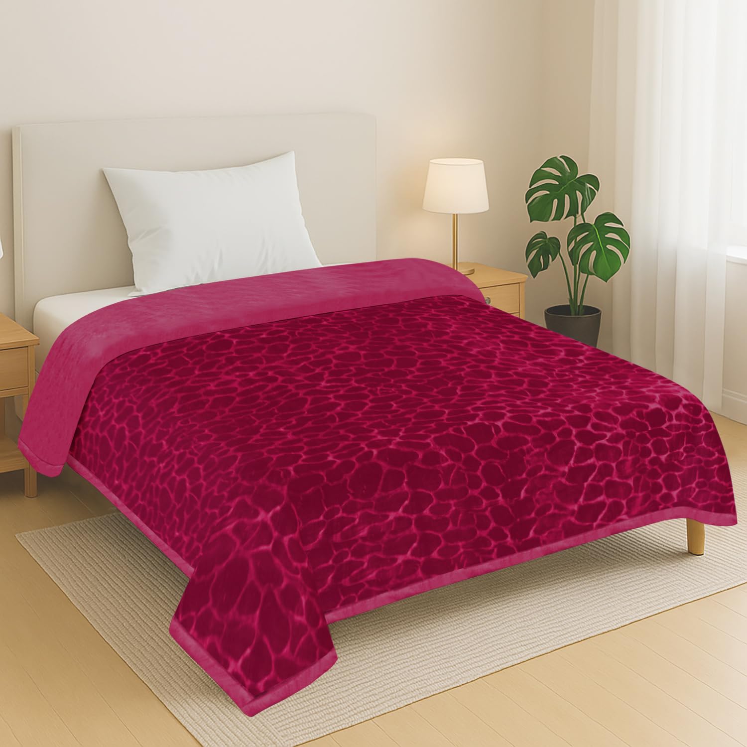 Floral Embossed Mink Blanket Single Bed for Winter, Soft Kambal for Comfort & Warmth (62x86 Inches, Maroon)