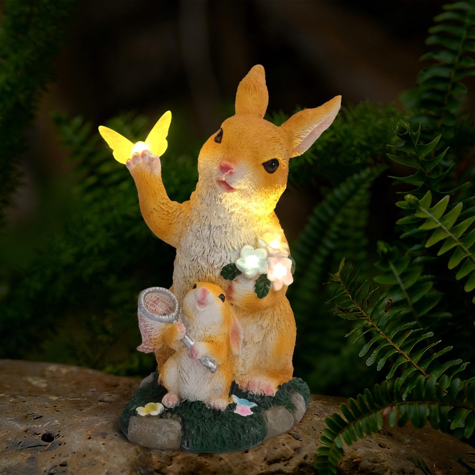 Statua da Giardino con Illuminazione Solare, Ornamento, Artigianato, Decorazione Esterna Unica, Scultura in Resina per Giardino, Giallo