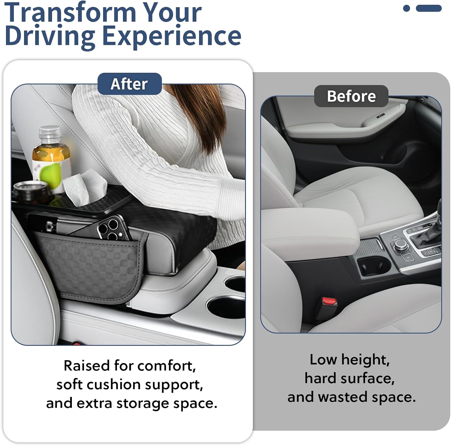 Primst Arm Rest Cover for Car, Microfiber Leather Car Center Console Cover with Cup Holders, Phone Holder, Car Tissue Box, Multifunctional Car Armrest Cushion for Most Vehicles
