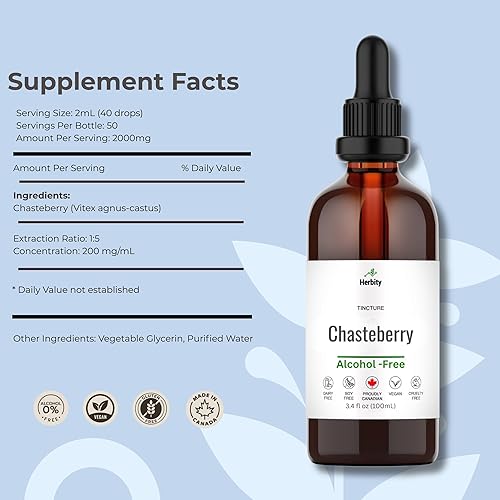 Miniatura 2 de Tintura de Chasteberry Suplemento herbario sin alcohol para el equilibrio hormonal y el apoyo menstrual Extracto vegano a base de glicerina 3.4