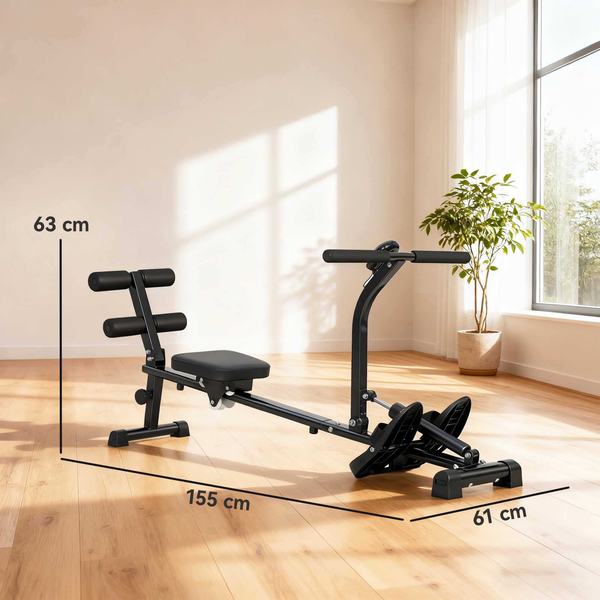 SPORTNOW 2 in 1 Rudergerät für Zuhause leises Rudergeräte mit 12 Widerstandsstufen LCD-Display Sit-up-Funktion Vertikale Lagerung Rudermaschine bis 100kg Heimrudergerät für Heimfitness