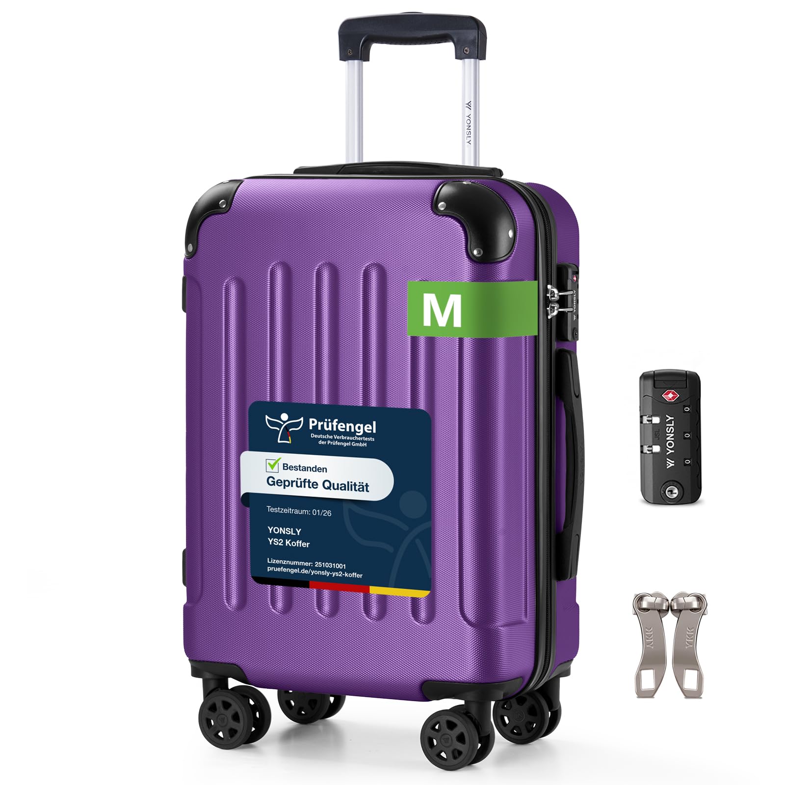 YONSLY Trolley Koffer Set, Reisekoffer, Rollkoffer Handgepäck, Kabinkoffer Suitcase, Gepäckset mit 360° Rollen, Hartschalenreisekoffer, Zahlenschloss, Gummigriff
