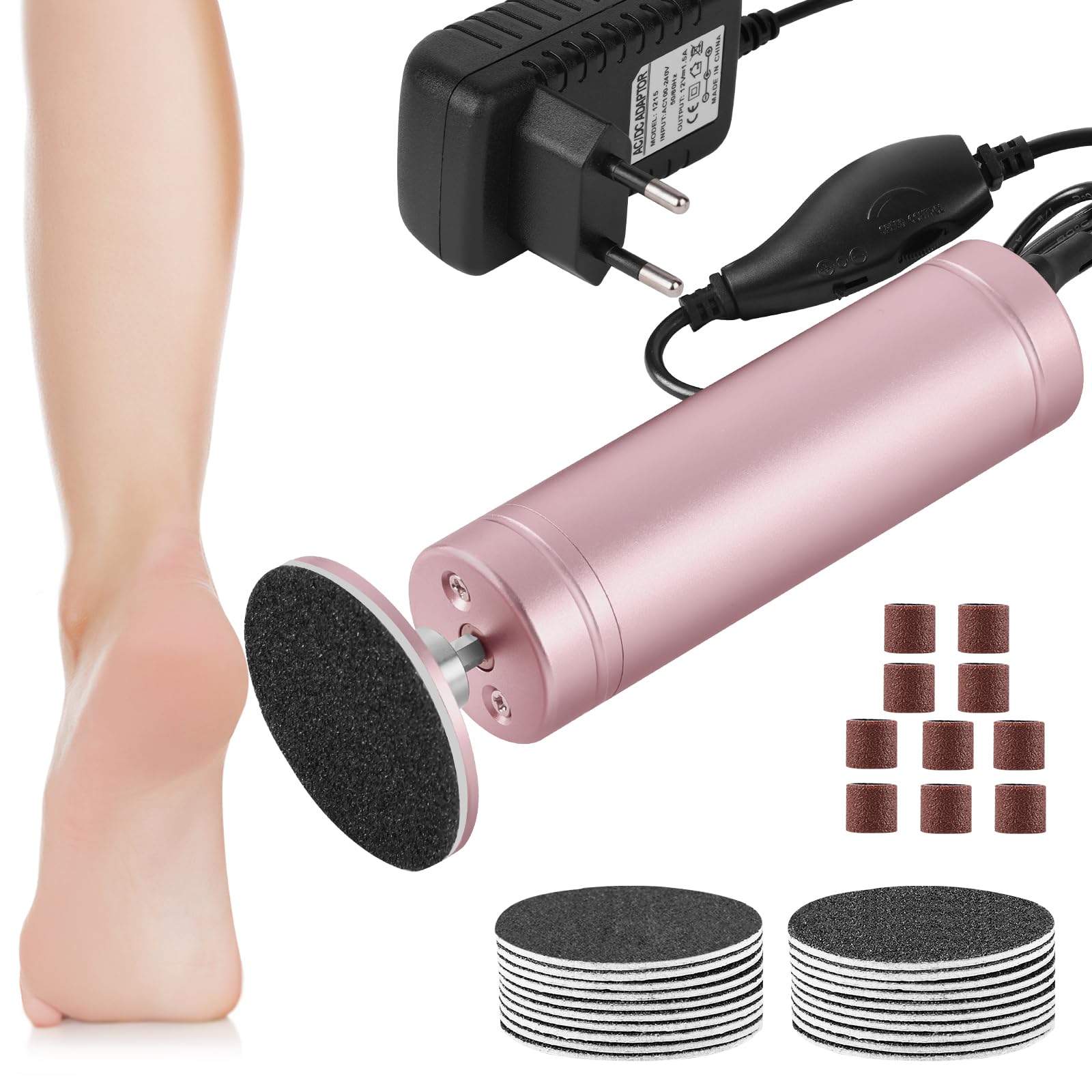 AOOWU Removedor de Callo del Pie Eléctrico, 2 en 1 Eléctrica Aparato de Pedicura, Velocidad Ajustable Lima Eléctrica para Pies, Profesional Quita Durezas Electrico Exfoliante Eliminar Durezas y Callo
