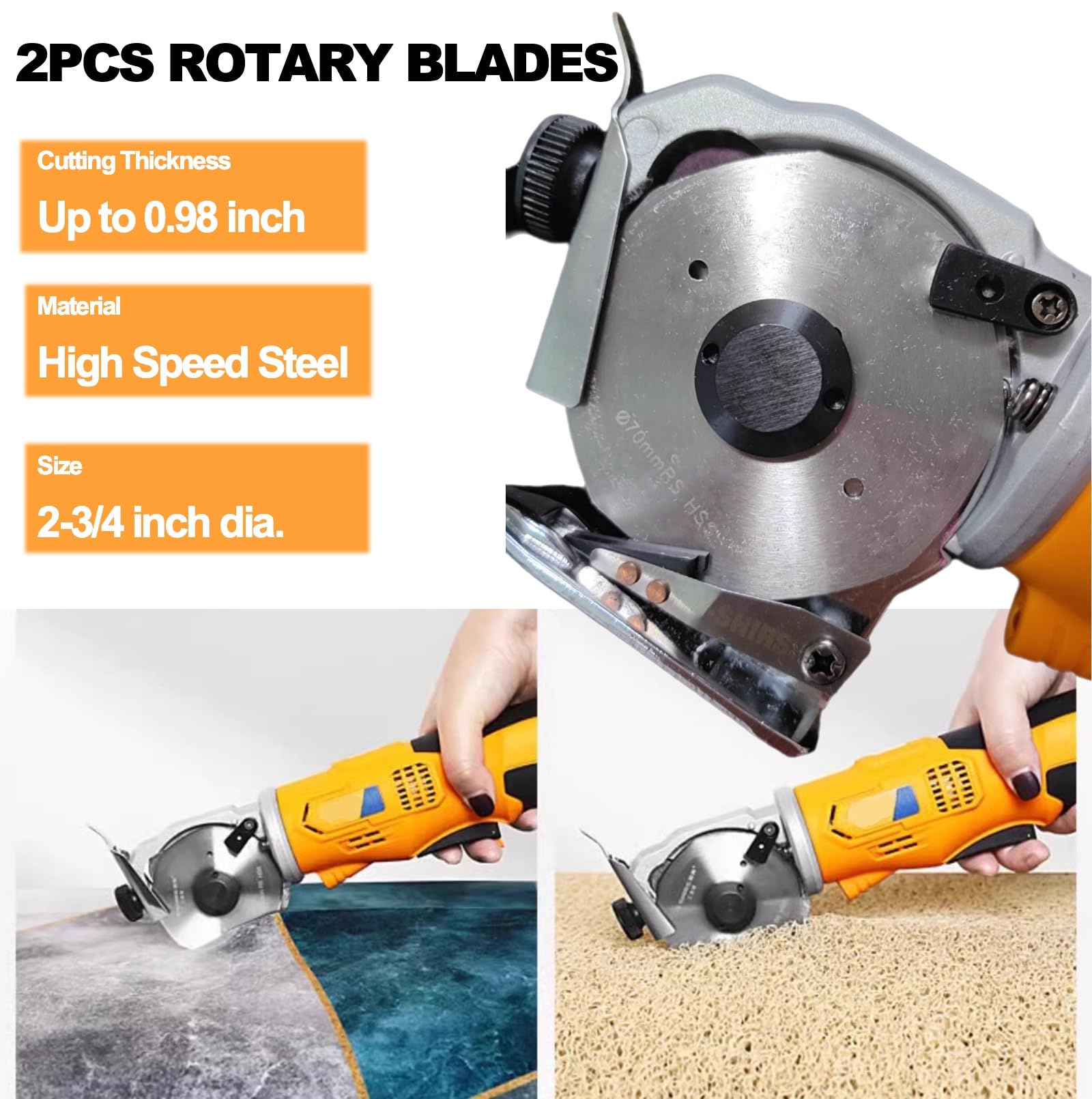 Portable Rotary Cutter for Fabric, Cordless Electric Scissors, Heavy Duty Carpet Cardboard Cutter for Leather Felt Cutting Machine, Built-in Sharpener, 1 Battery