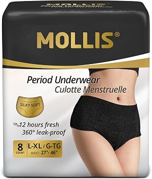 MOLLIS Disposable Period Pants for Women Heavy Flow, Maternity Pads & Postpartum Underwear, Incontinence Knickers Leak Proof, Black, Large/X-Large, 8 Count