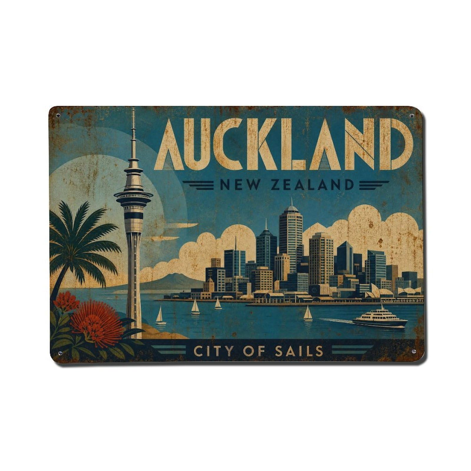 Metal Tin Sign Travel Retro New Zealand Auckland