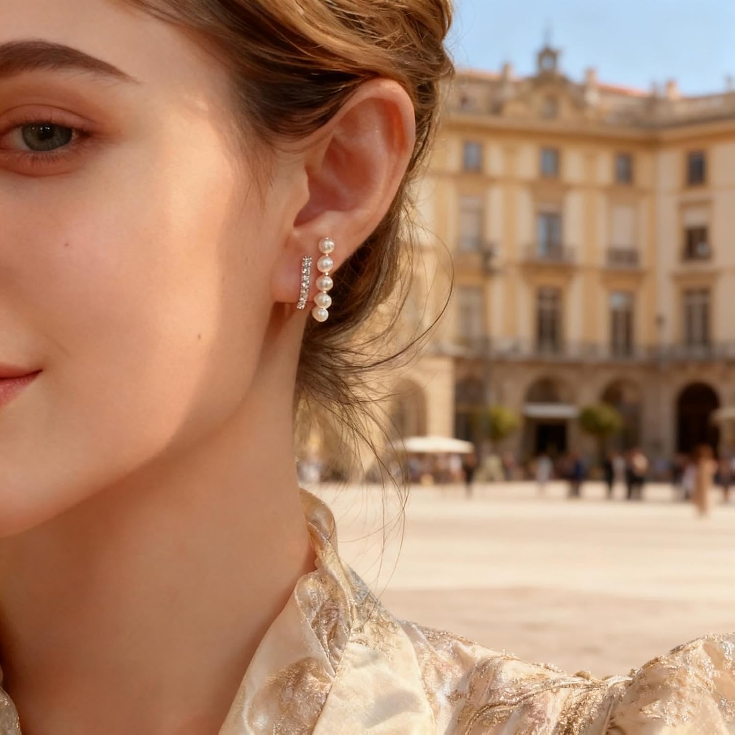 Bohemian Crystal Pearl Stud Earrings Gold Pearls Line Stud Earrings Cz Pearls Bar Earrings Tiny Pearl Earrings Jewelry for Women - Image 2