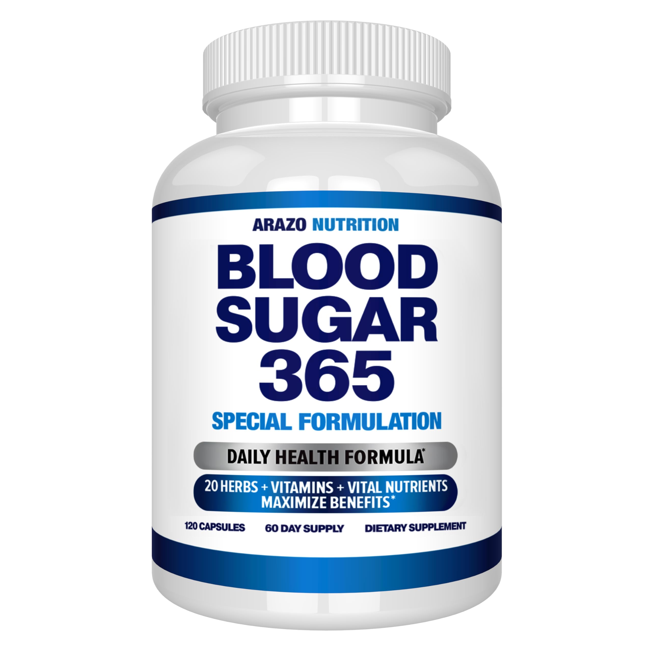Arazo Nutrition Blood Sugar 365 Supplement – Supports Healthy Energy Levels - 120 Herbal Pills - 60 Day Supply