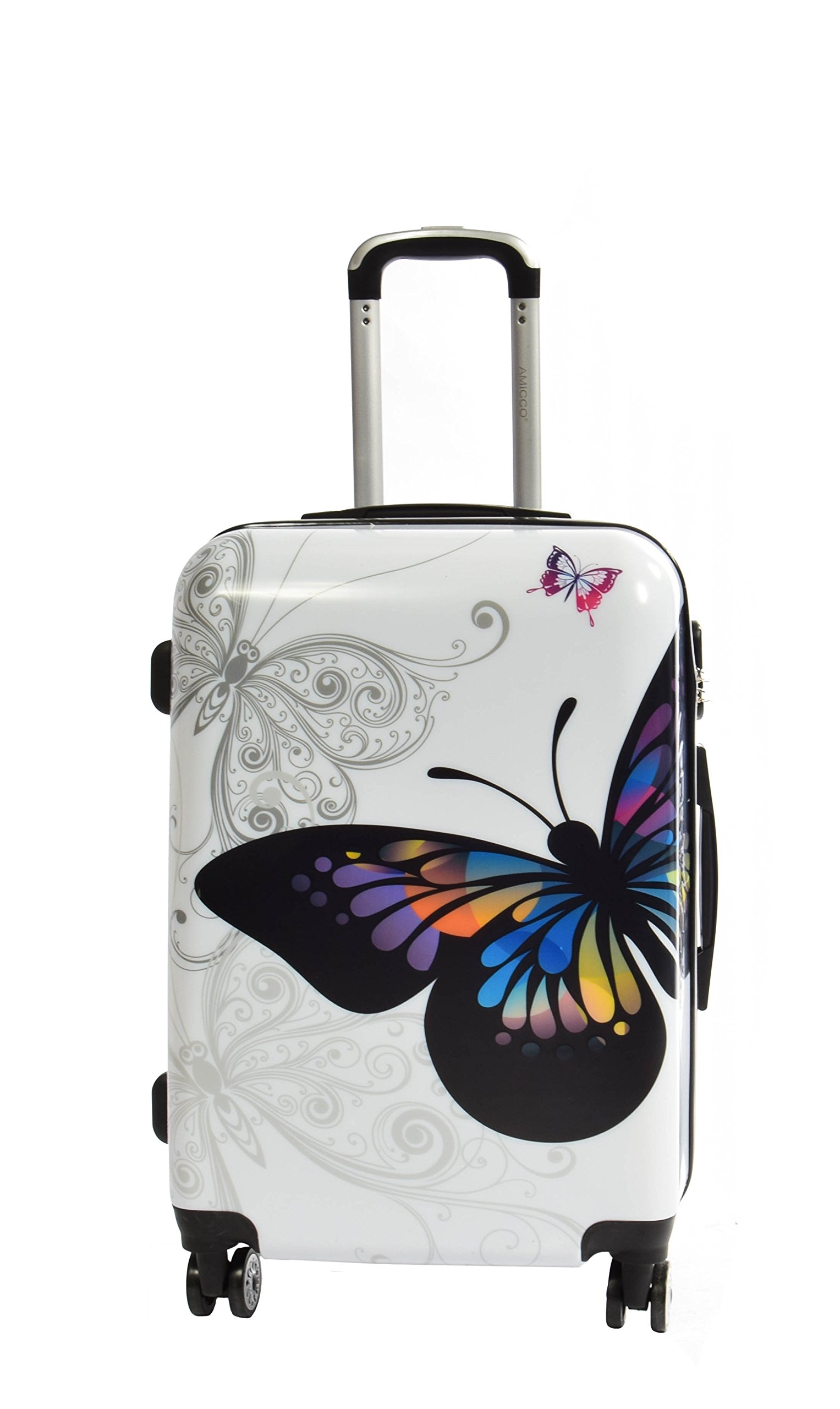 A1 FASHION GOODS Equipaje de 4 ruedas de policarbonato duro, ampliable, ligero, maletas de viaje, impresión de mariposa grande, multicolor, Medium Check-in Size 24", Hardside Equipaje expandible sobre