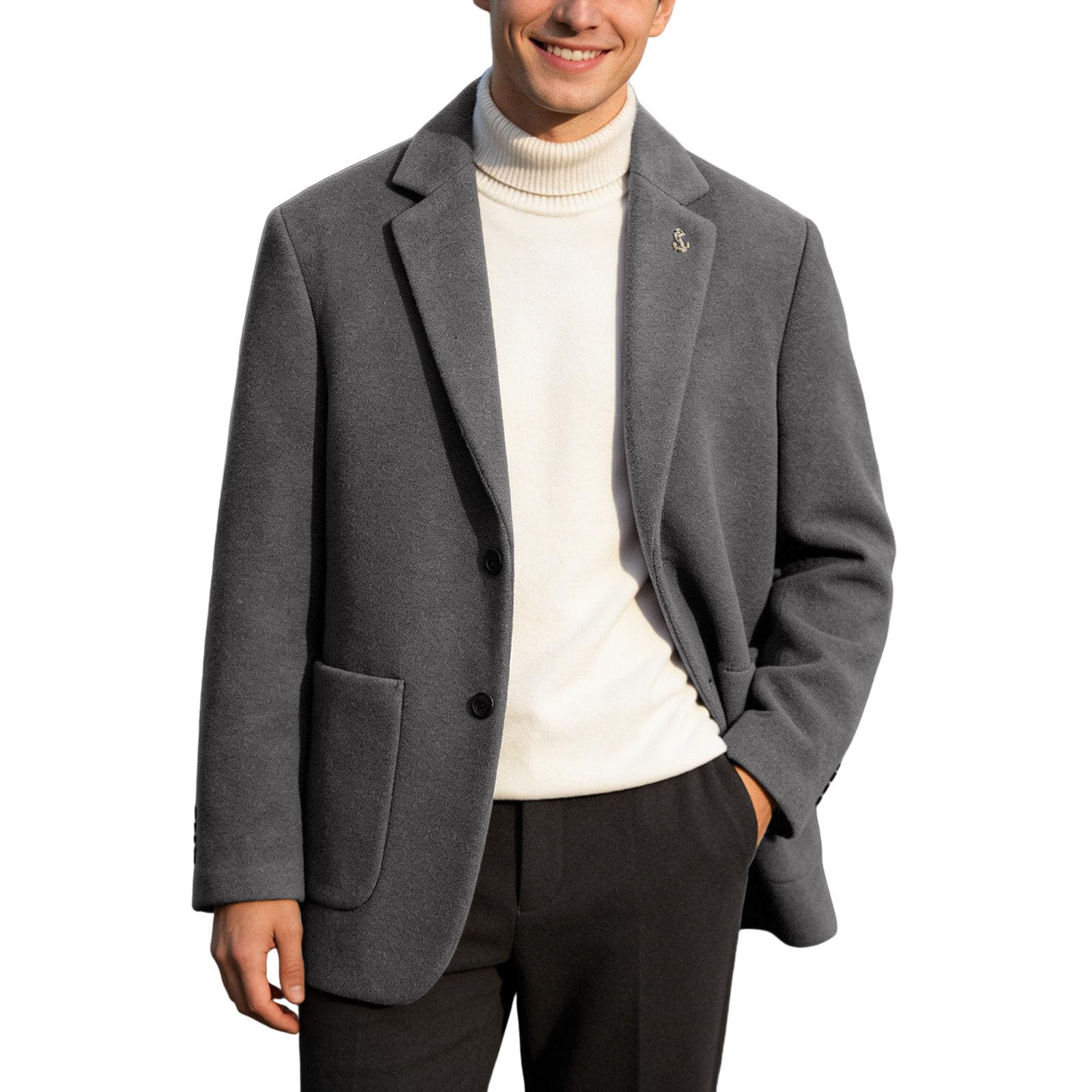 Generisch Giacca da uomo slim fit, giacca blazer per lavoro, matrimonio, tempo libero, giacca sportiva blazer in tweed con bottoni