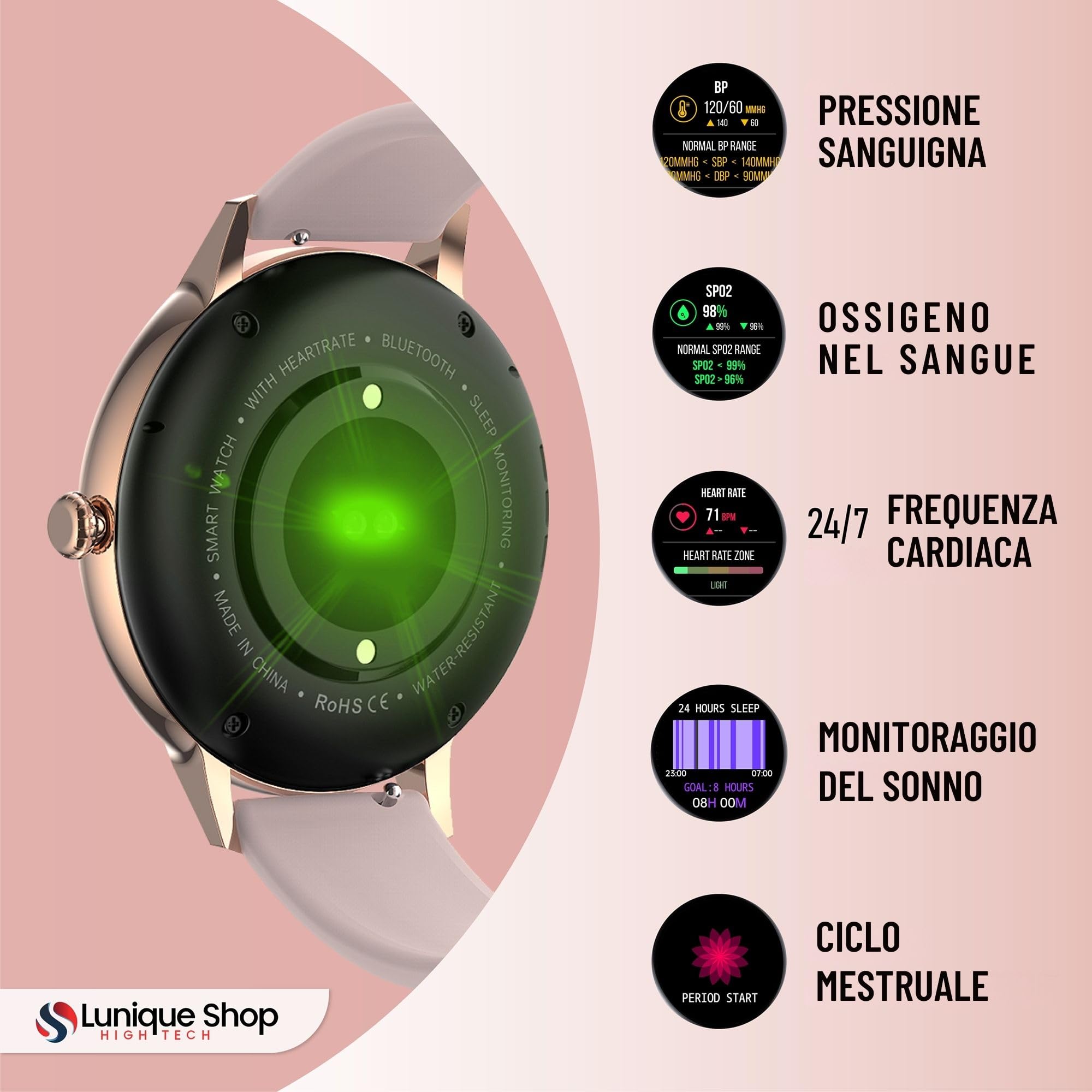 LSCALL Smartwatch donna Chiamata e Risposta, notifiche, messaggi, contapassi, assistente vocale, Orlogio con 2 cinturini, Cardiofrequenzimetro, SpO2,Fitness Sonno per Android iOS 1.7"