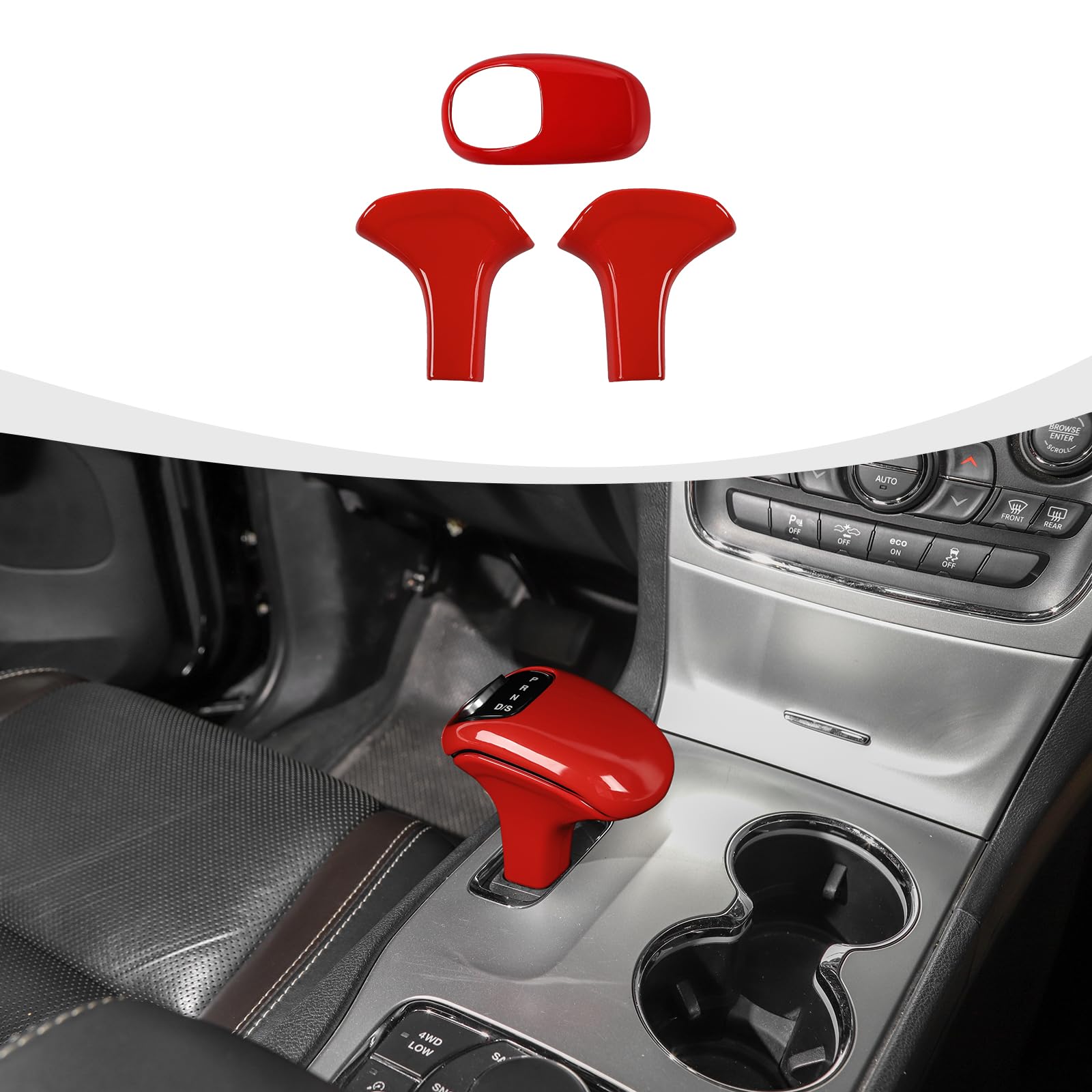 RAZPOY Gear Shift Knob Cover Trim Compatible with Jeep Grand Cherokee Accessories 2014-2015, Red