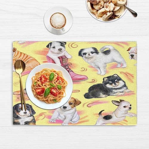 Miniatura 6 de Lovely Dogs Decor Placemats Set of 4 Table Mats Washable Placemat Waterproof Place Mats for Party Home Dining Table Decor 18x12 in
