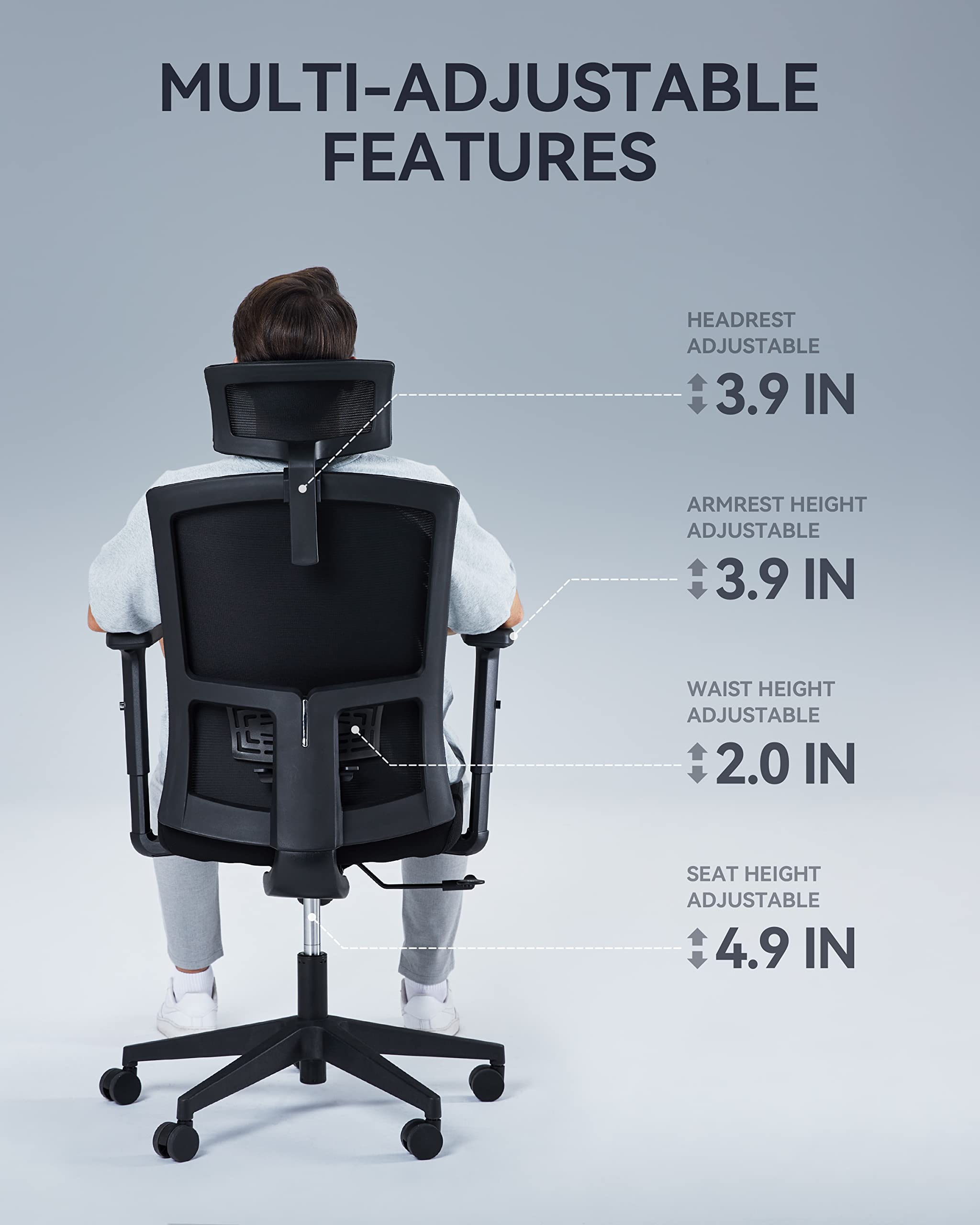 NOBLEWELL Office Chair, Ergonomic Office Chair with Adjustable Headrest