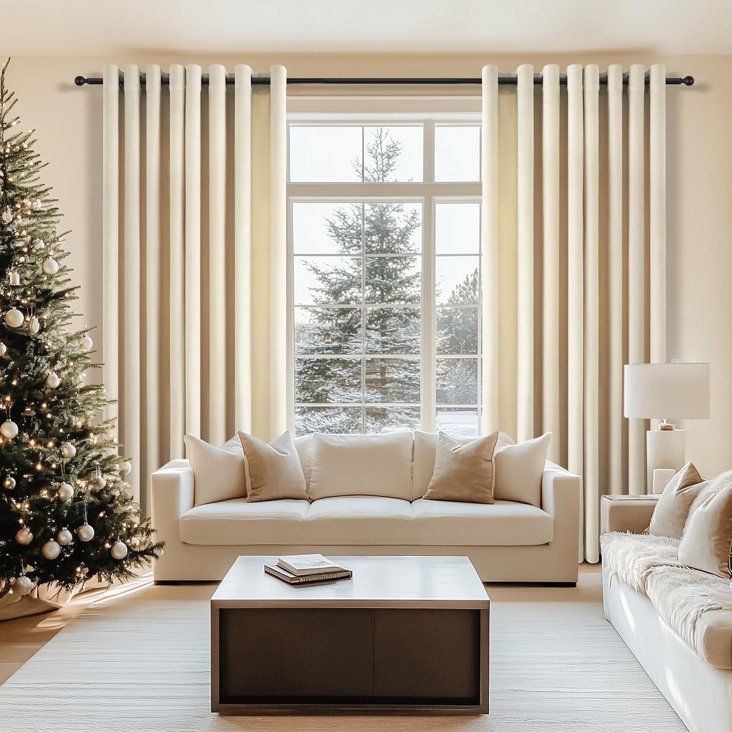 Topfinel Vorhänge Beige 2er Set 140x240cm, Blickdichte Vorhang Samt Ösen für Deko Schlafzimmer Wohnzimmer, Weich Samtvorhang Verdunkelung Velvet Curtains, Verdunkelung Samt Gardinen Blickdicht