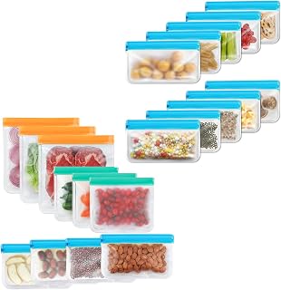 SHUCHUANG10pack+10packReusable Snack Bags,Dishwasher Safe,BPA Free Reusable Storage Bags, Leakproof Reusable Freezer Bags for Marinate