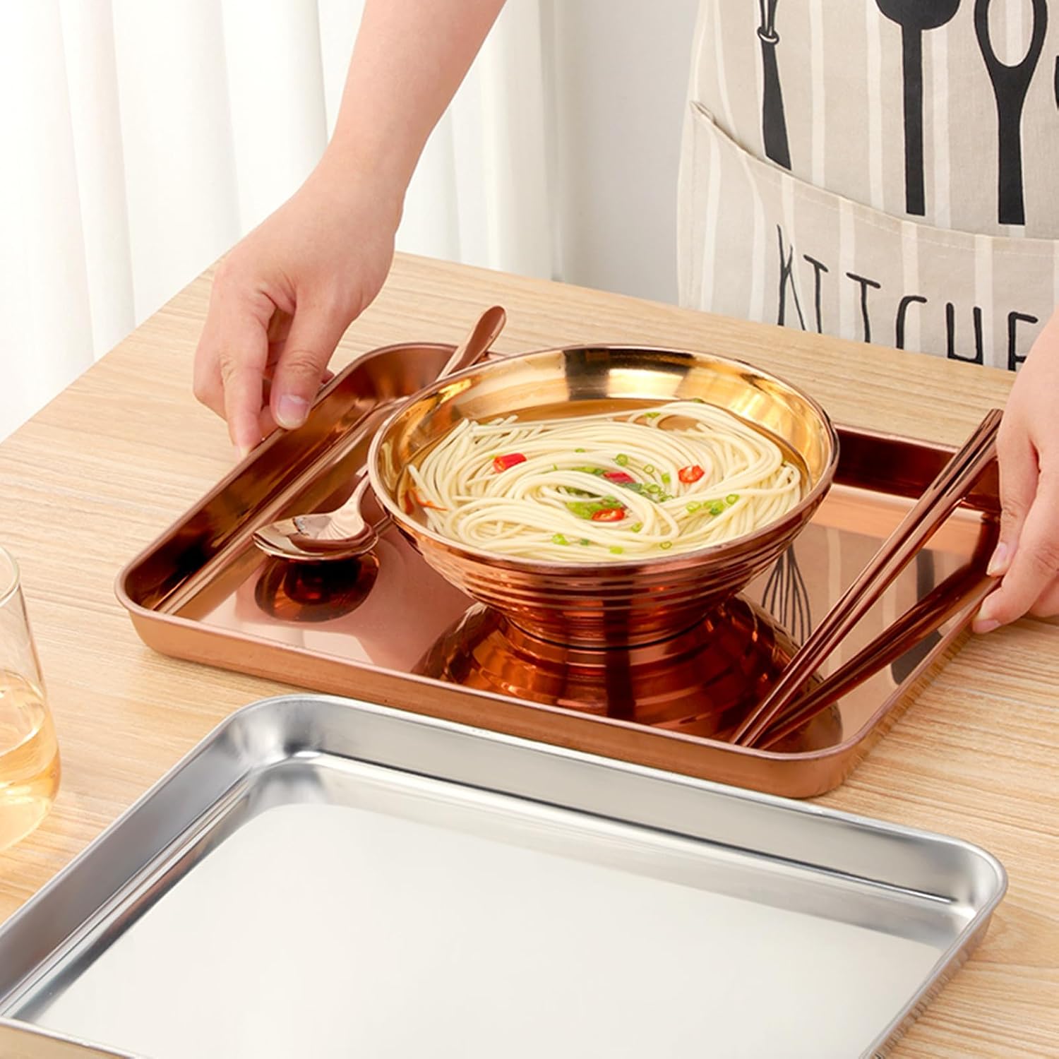Rainbow Baking Tray Pan Sheets Stainless Steel Flast Food Serving Metal Tray - Rectangular decorative Tray Party Kitchen (12.25 x 9.65 x 1 inch,Rainbow)