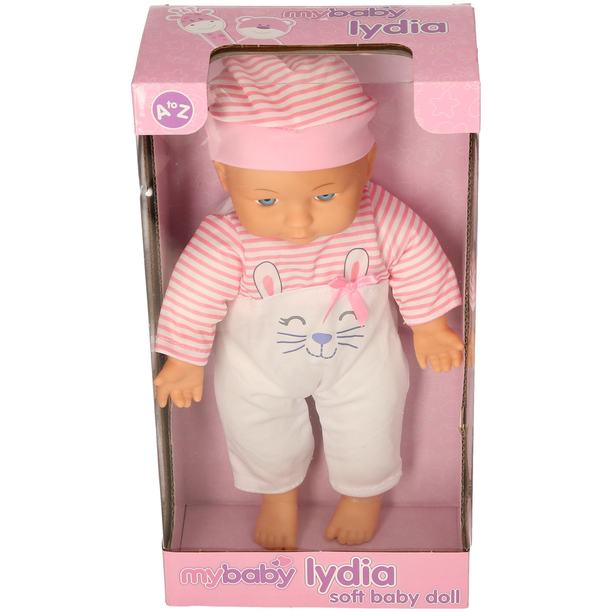 My Baby Lydia Soft Baby Doll with Bunny Outfit, Pink/Purple and White Striped, 2 Assorted - A to Z Collection - Image 3