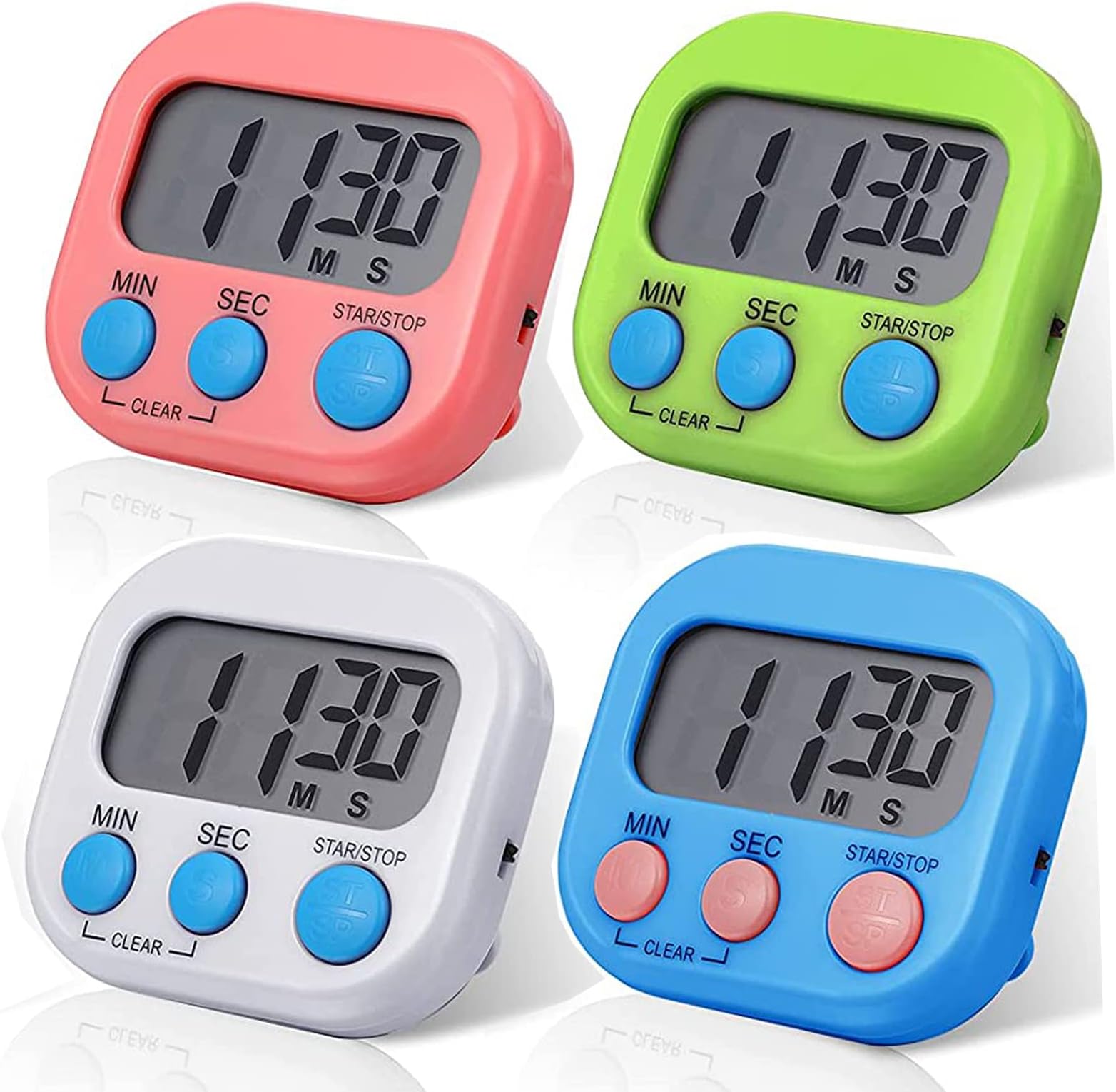 Digital Kitchen Timer Classroom Timer Magnetic Digital Timer Big Digits Loud Alarm with LCD Display for Cooking Baking Sports Exercise Oven Games Study Work, 4 Packs