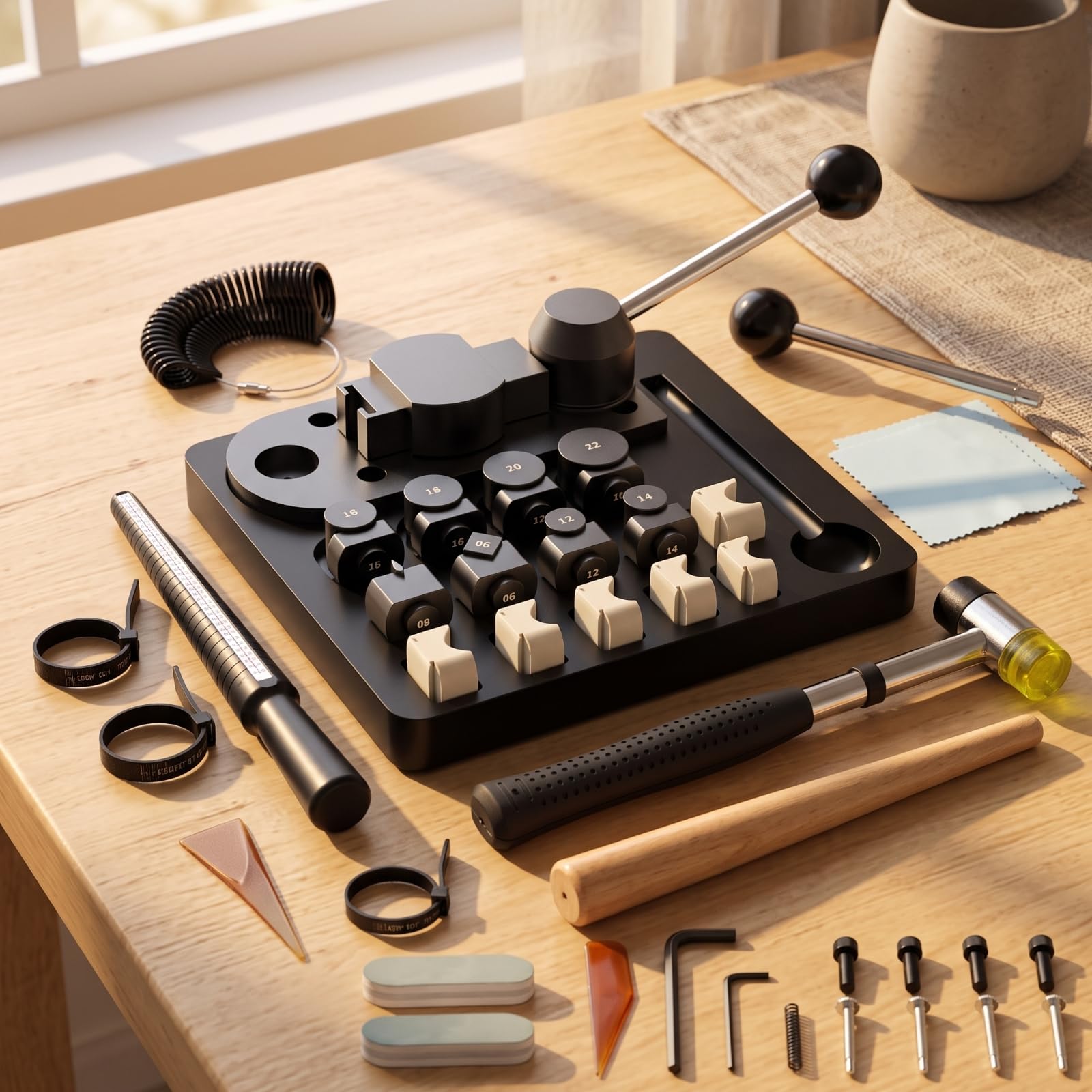 TISHITA Schmuck Formmaschine Schmuckbandbieger Ringbieger Formwerkzeug Satz mit Nylon Einsätzen Metallkörper Kunststoffteile für Werkbank Schmuckherstellung Reparatur, Amerikanische Größe