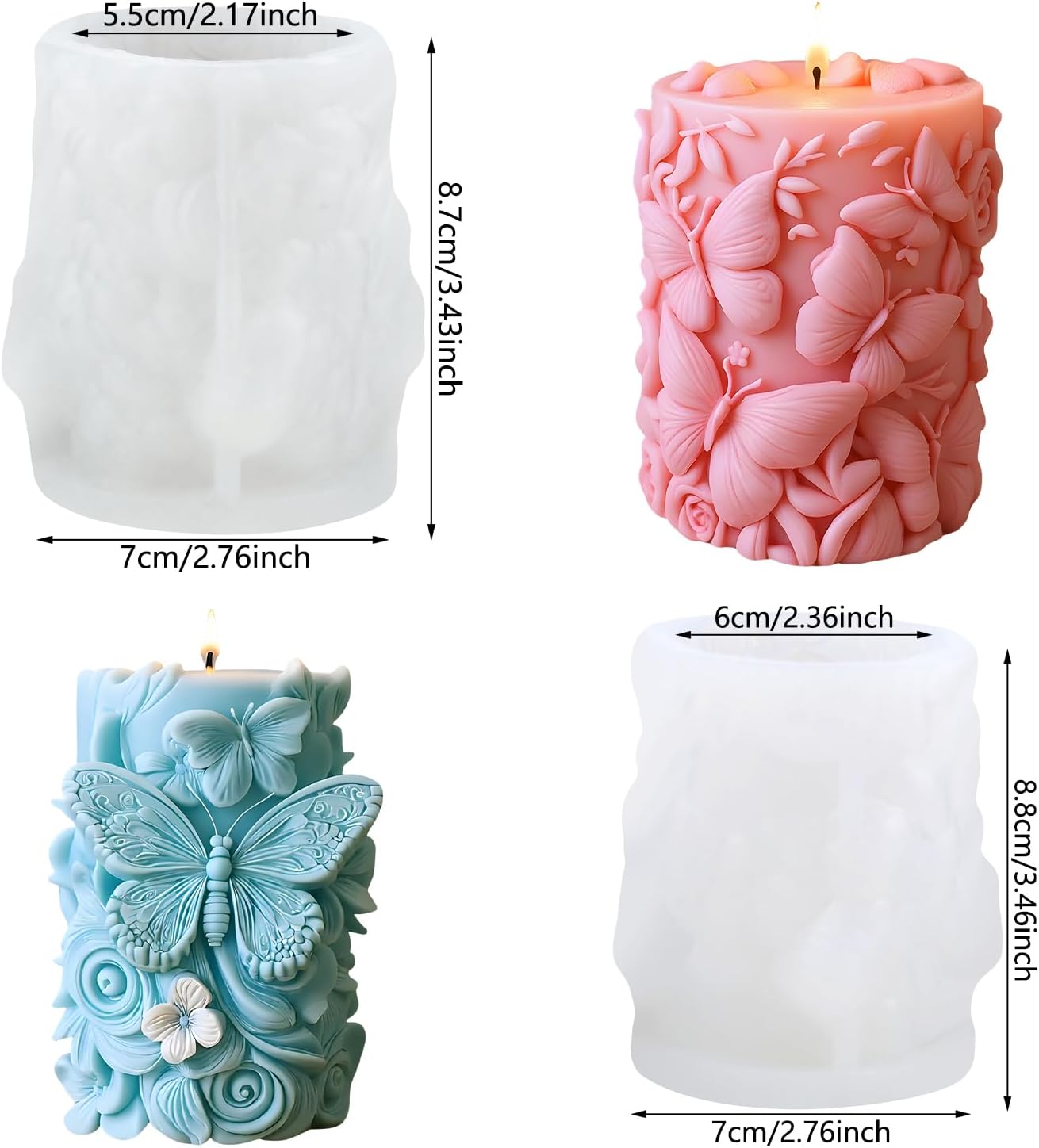 Butterfly Cylinder Candle Mold Butterfly Flower Pillar Silicone Candle Molds for Candles Making Resin Casting Aromatherapy Candles Handmade Wax Home Decor Set of 2