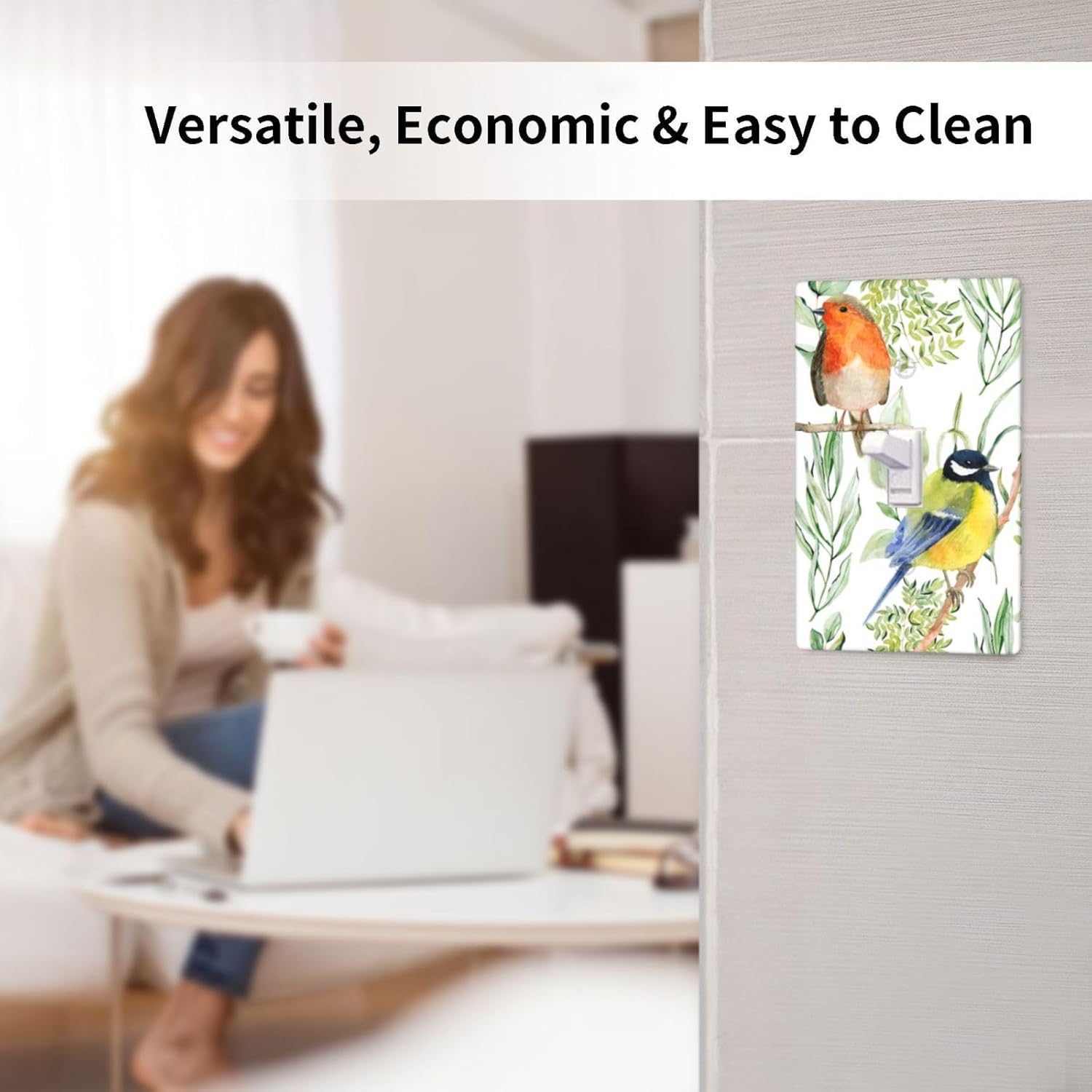 Bird Floral Flower Single Toggle Light Switch Plates And Outlet Covers Decorative Electrical Wall Plate Receptacle Switchplate Decorate Plug Cover For Bathroom Bedroom Kitchen 4.5 * 2.76 Inch