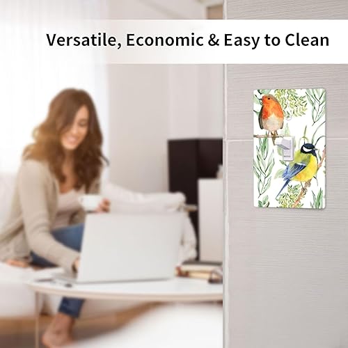 Miniatura 5 de Placas de Interruptor de Luz de Palanca Simple con Flores de Pájaros y Cubiertas de Enchufes Decorativas, Placa de Pared Eléctrica Receptáculo,