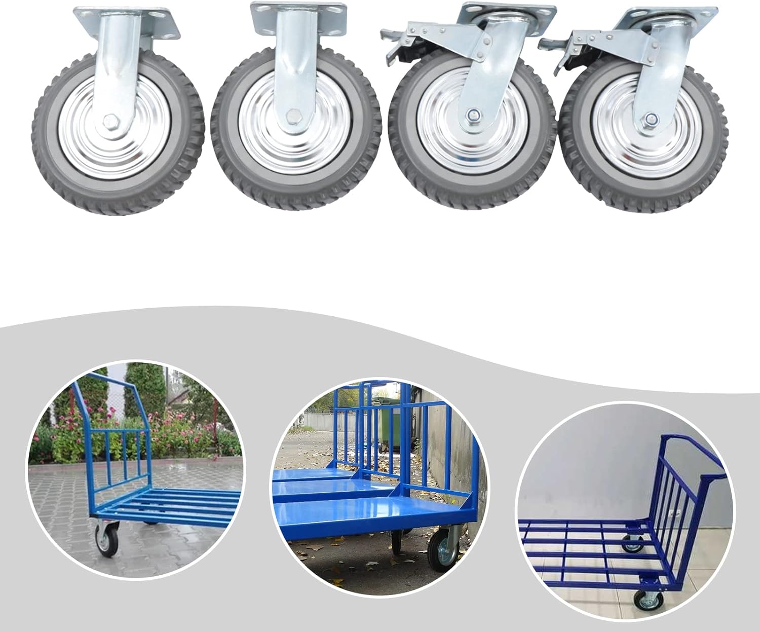 LOYALHEARTDY 8 Inch Caster Wheels Heavy Duty Swivel Caster 2204 lbs Silent Ball Bearing Solid Wheel Anti-Skid Rubber Swivel Caster 2PCS Locking Swivel Casters 2PCS Without Brake
