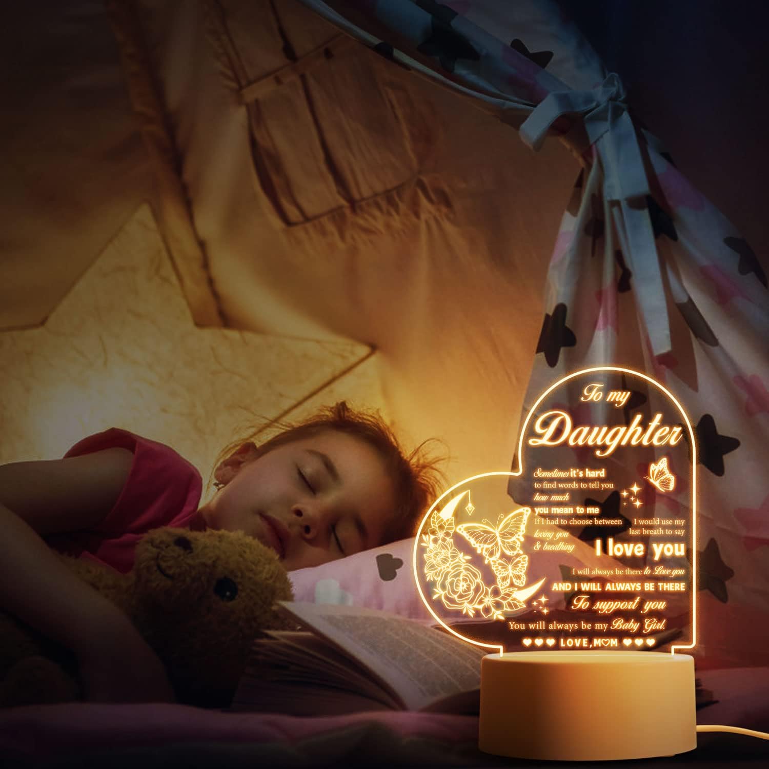 Daughter Gifts, Gift for Daughter, Arcylic Night Light Daughter Birthday Gift Engraved with Touching Words, Perfect Christmas - Image 4