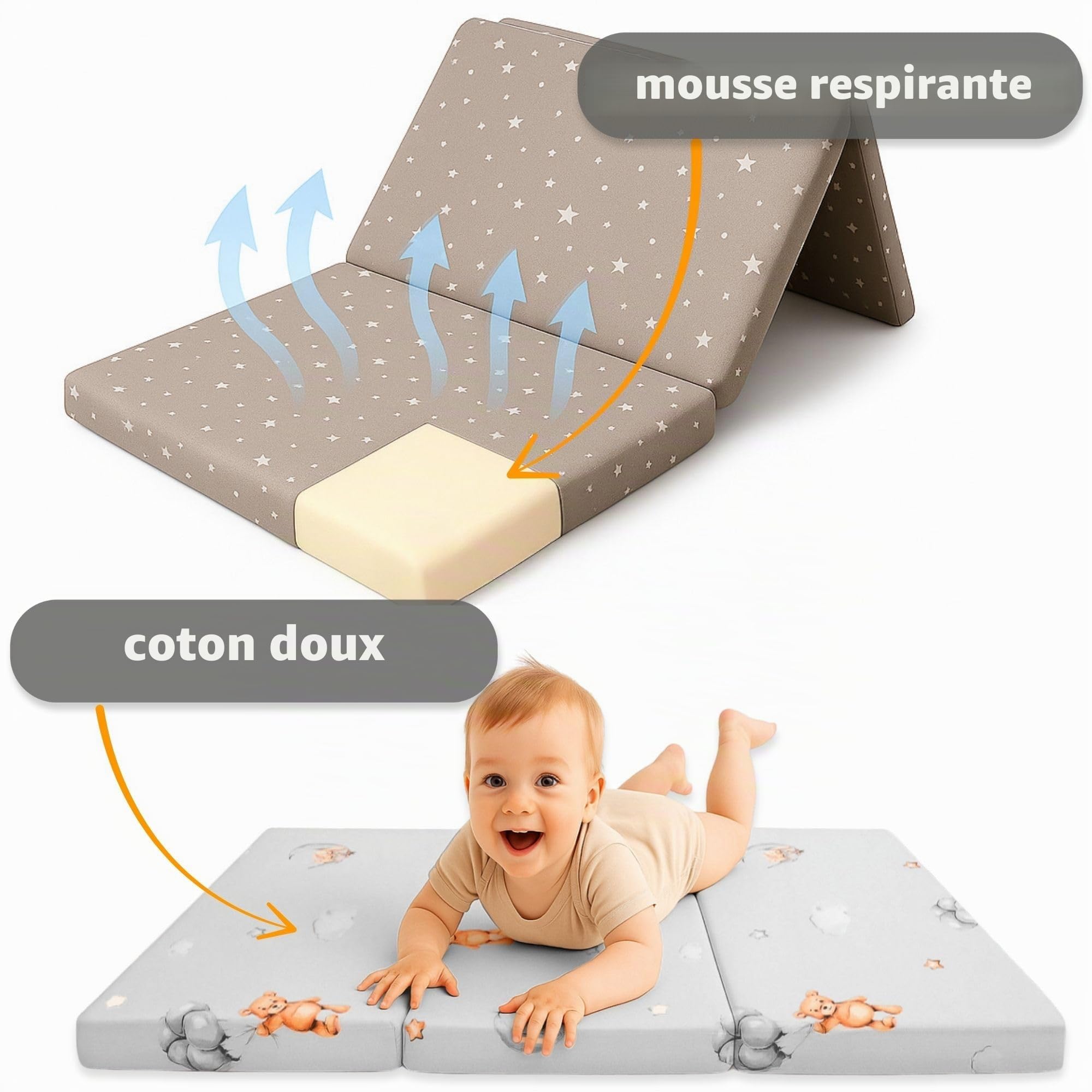 Totsy Baby Matelas Bebe Pliable 60x120 cm pour lit - Matelas bébé pour Lits Parapluie Sol Enfant et Respirant en Mousse avec Lavable Housse 60 x 120 cm Safari