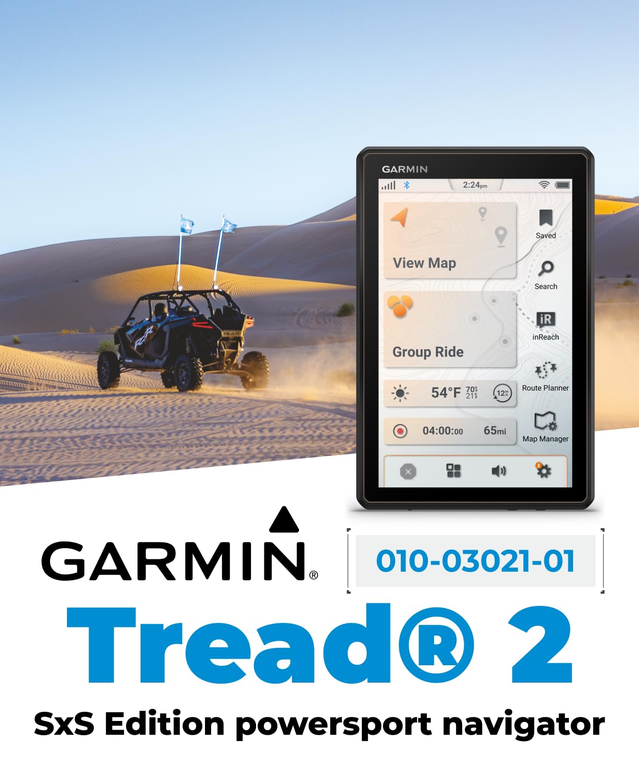 Garmin Tread 2 SxS Powersport Off-Road Navigator – 8” Rugged Touchscreen, Topo & Satellite Maps, Group Ride, Tube Mount + Wearable4U Power Pack Bundle