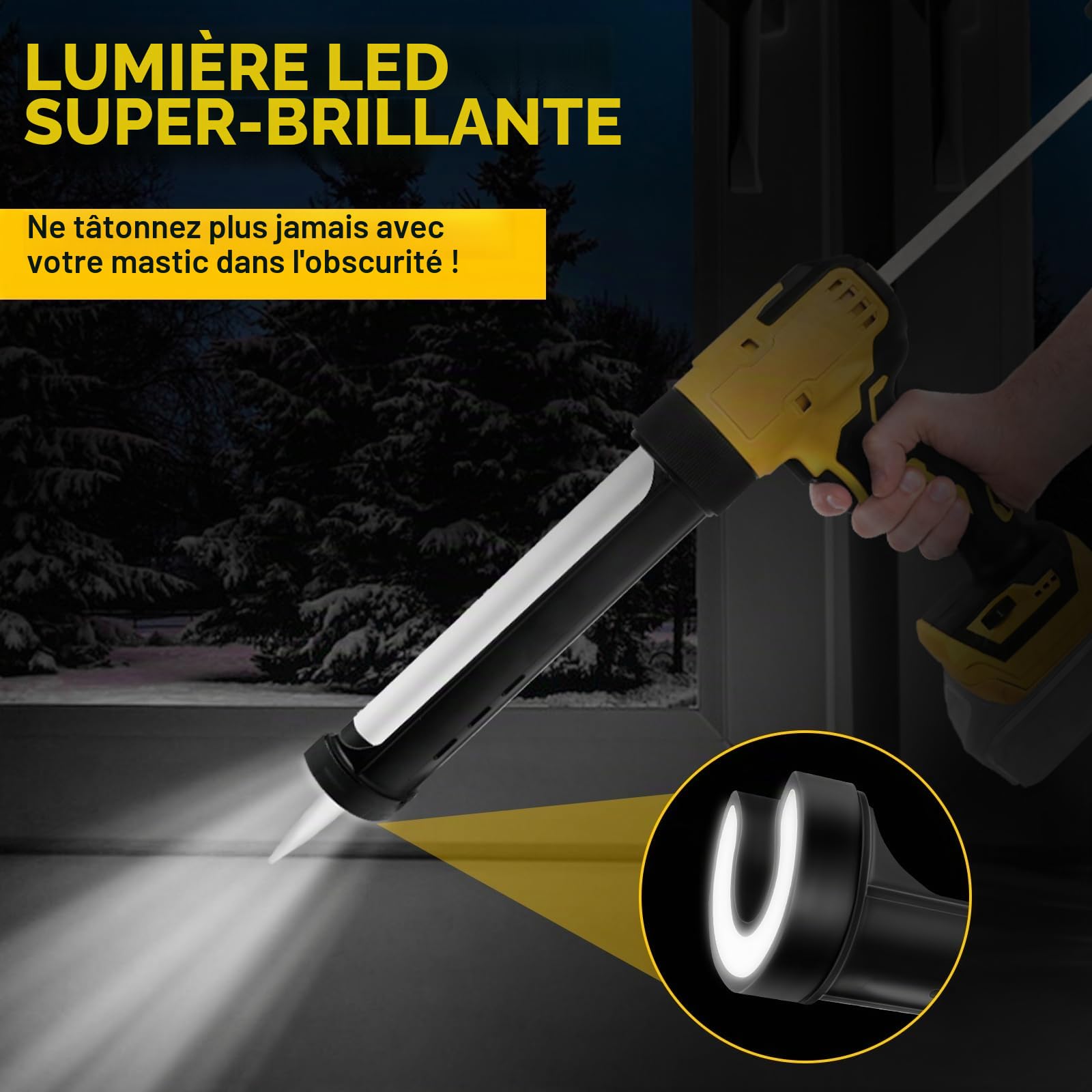 Pistolet à calfeutrer sans fil avec LED pour Dewalt 21V (sans batterie) | Pistolet à mastic électrique, 6 vitesses, affichage numérique, pour cartouche 10oz/300ml