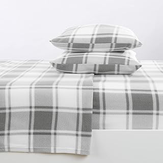 Great Bay Home Super Soft Queen Plaid Grey Micro Fleece Sheet Set | Cozy, Warm, Durable, Breathable, and Fluffy Bed Sheets | Microfleece Winter Sheets in Plaid | Christina Collection