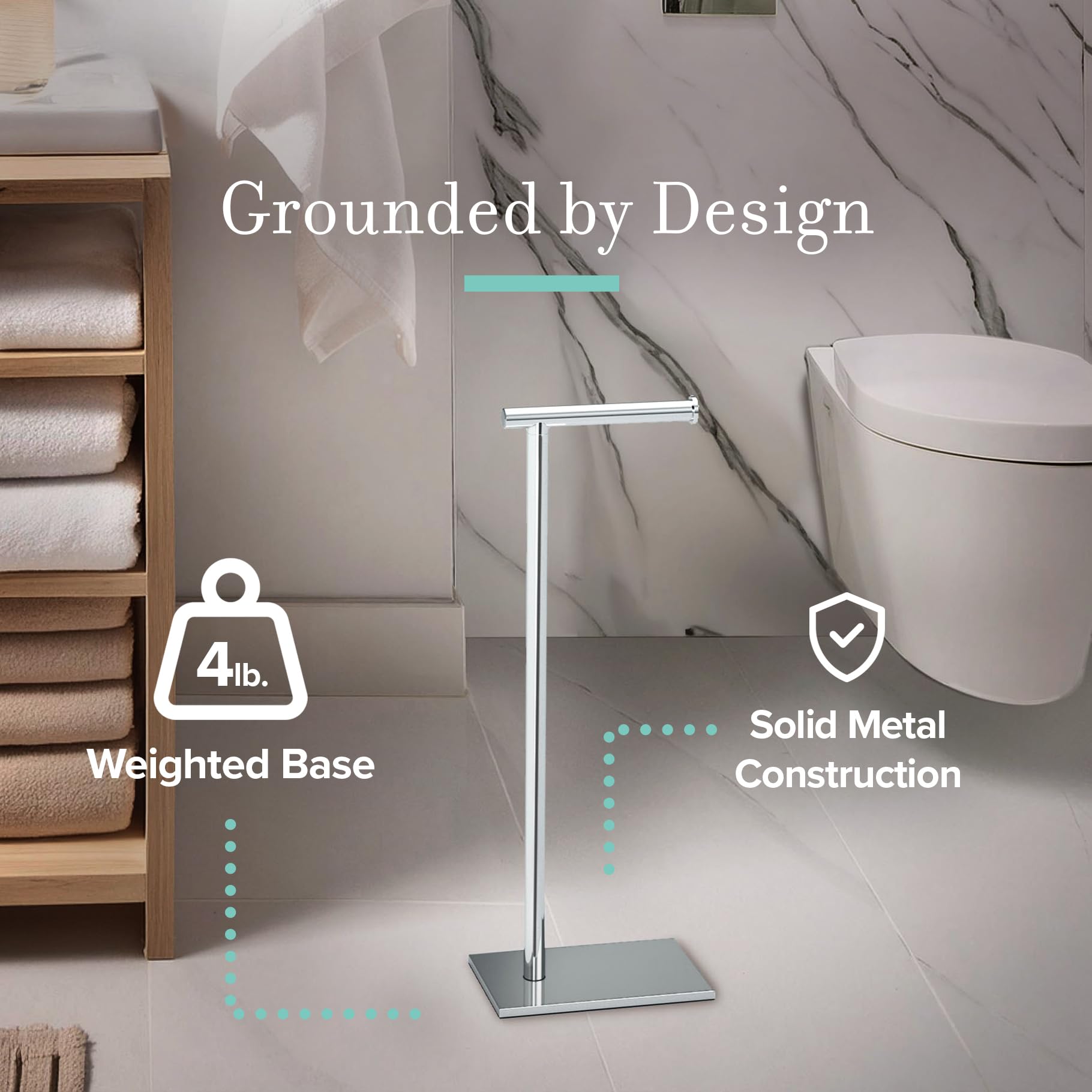 Gatco 1431C Modern Rectangle Base Freestanding Toilet Paper Holder, 21.25" Chrome with Weighted Base — Amazon image 2