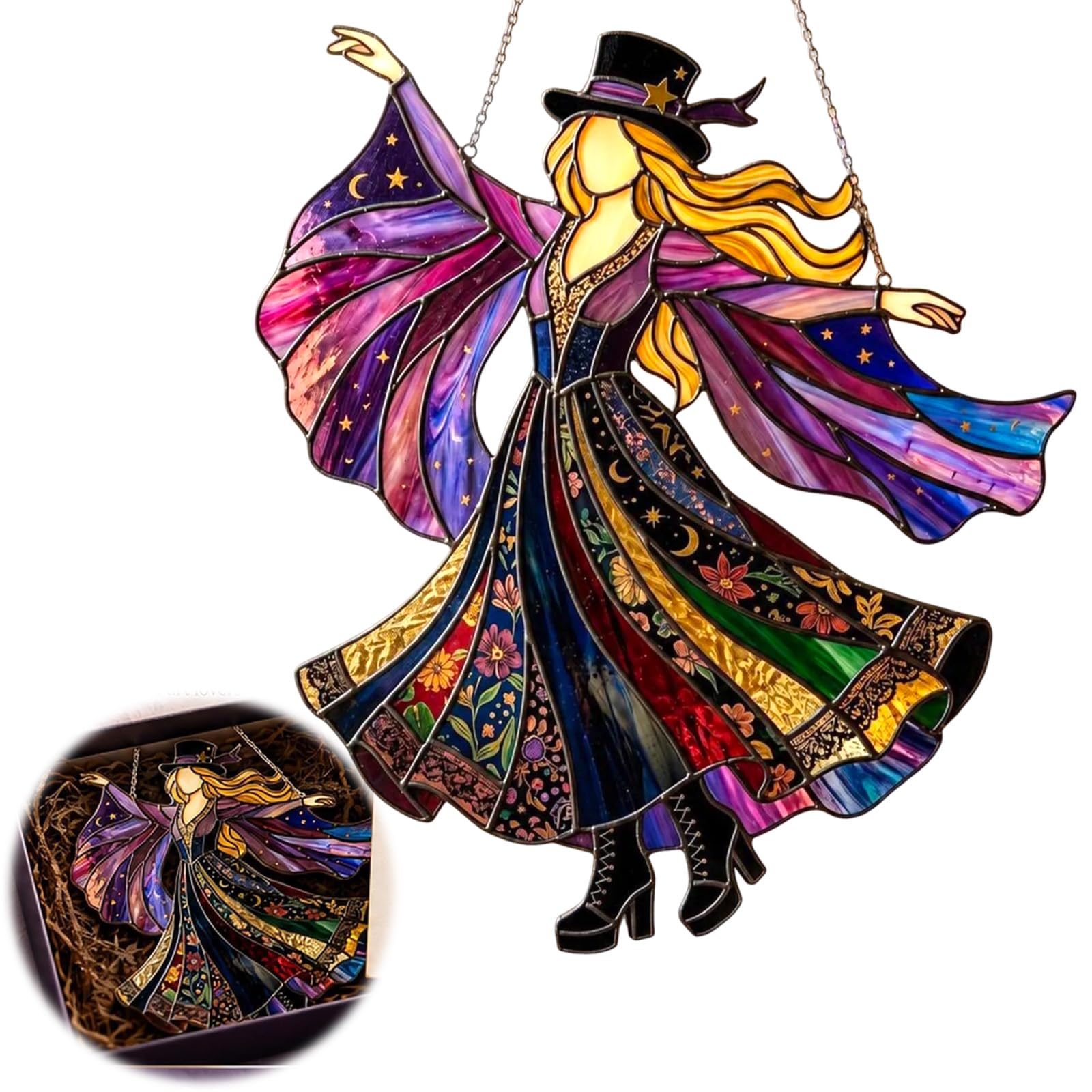 Witchy Gifts For Women Suncatcher, Stained Glass Suncatcher For Windows With Rainbow Light Effects, Gothic Home Decor For Living Spaces, Handmade Witchy Decor, 15 Cm